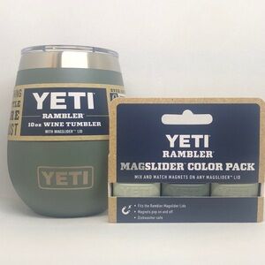 Yeti Rambler Tumbler Camp Green Wine 10oz & Magslider Camp Green Color 3 Pack
